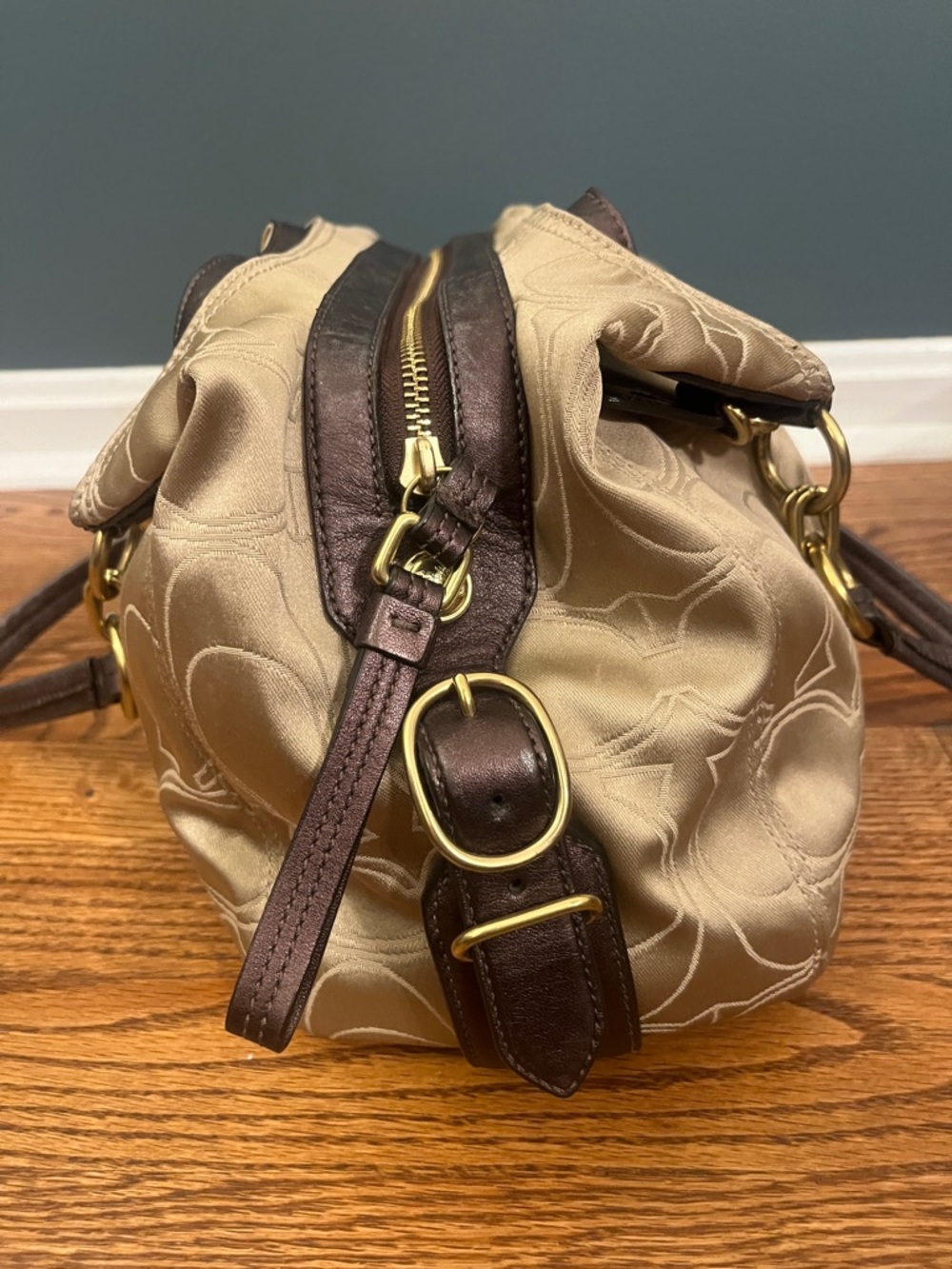 Coach Signature Beige and Brown Hobo Shoulder Bag 16153 - Picture 5 of 16